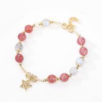 Quartz Bracelets Moonstone with Strawberry Quartz & Zinc Alloy gold color plated & for woman two different colored Length Approx 6.1 Inch Sold By PC