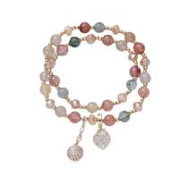 Quartz Bracelets Rutilated Quartz with Zinc Alloy gold color plated micro pave cubic zirconia & for woman multi-colored Length Approx 6.1 Inch Sold By PC
