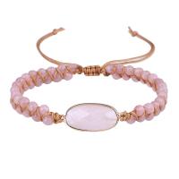 Gemstone Woven Ball Bracelets Polyester Cord with Rose Quartz & Brass fashion jewelry & for woman pink Sold Per 15-30 cm Strand