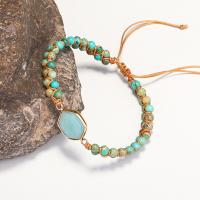 Gemstone Woven Ball Bracelets Wax Cord with ​Amazonite​ & Impression Jasper & Brass fashion jewelry & for woman multi-colored Sold Per 14-28 cm Strand