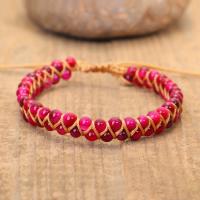 Gemstone Woven Ball Bracelets Polyester Cord with Tiger Eye fashion jewelry & for woman multi-colored Sold Per 16-28 cm Strand