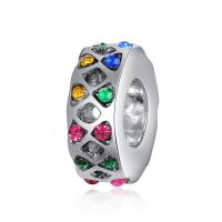 Zinc Alloy Spacer Beads Flat Round silver color plated DIY & with rhinestone multi-colored nickel lead & cadmium free 10-15mm Sold By PC