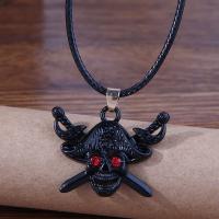 Halloween Necklace Zinc Alloy with Wax Cord & Rhinestone with 4cm extender chain Skull gold color plated Unisex & enamel black nickel lead & cadmium free Length Approx 44 cm Sold By PC