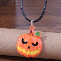 Halloween Necklace Zinc Alloy with Wax Cord with 4cm extender chain Pumpkin gold color plated Unisex & enamel orange nickel lead & cadmium free Length Approx 44 cm Sold By PC
