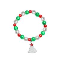 Christmas Holiday Bracelet Glass Beads with Chalcedony plated Christmas Design & for woman & enamel Length 6.3 Inch Sold By PC