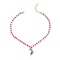 Christmas Necklaces Seedbead with Zinc Alloy with 2.17 extender chain Christmas Candy Cane gold color plated Christmas Design & for woman & enamel Length 14.57 Inch Sold By PC