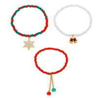 Christmas Holiday Bracelet Seedbead with Zinc Alloy gold color plated Christmas Design & three pieces & for woman & enamel mixed colors Length 7.1 Inch Sold By Set