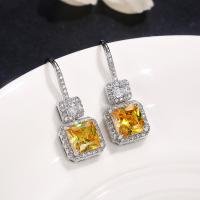 Cubic Zircon (CZ) Drop Earring Brass Geometrical Pattern platinum plated micro pave cubic zirconia & for woman nickel lead & cadmium free Sold By Pair