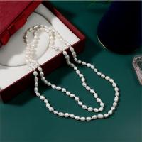 Freshwater Pearl Sweater Chain Necklace Rice for woman 6-7mm Length Approx 120 cm Sold By PC