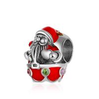 Perlas de Navidad Europeo, aleación de zinc, Papá Noel, chapado en color de plata, Diseño de Navidad & Bricolaje & esmalte & con diamantes de imitación, Rojo, libre de níquel, plomo & cadmio, 10-15mm, Vendido por UD