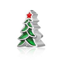 European Kalėdų Karoliukai, Cinko lydinys, Kalėdų eglutė, sidabro spalva padengtas, Kalėdų dizainas & Pasidaryk pats & emalė, žalias, nikelio, švino ir kadmio nemokamai, 10-15mm, Pardavė PC