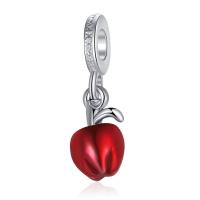 European Style Zinc Alloy Dangle Beads Apple silver color plated Christmas Design & Unisex & with rhinestone red nickel lead & cadmium free 10-20mm Sold By PC