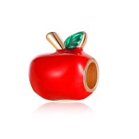 Zinc Alloy European Bead Apple gold color plated Christmas Design & DIY & enamel red nickel lead & cadmium free 10-15mm Sold By PC