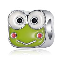 Zinc Alloy European Large Hole Beads Frog silver color plated DIY & enamel green nickel lead & cadmium free 10-15mm Sold By PC