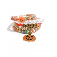 Christmas Holiday Bracelet Polymer Clay with Plastic Pearl & Zinc Alloy gold color plated Halloween Design & 5 pieces & for woman & enamel mixed colors Length 7.1 Inch Sold By Set