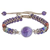 Gemstone Woven Ball Bracelets with Polyester Cord & Zinc Alloy Tree silver color plated & adjustable & for woman Length 18-30 cm Sold By PC