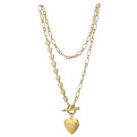 Plastic Pearl Necklace Titanium Steel with Plastic Pearl Heart Vacuum Ion Plating fashion jewelry & for woman golden Length 40 cm Sold By PC