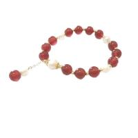 Red Agate Bracelets with Freshwater Pearl Round Korean style & for woman 8mm Length Approx 6.5 Inch Sold By PC