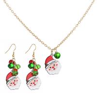 Brass Jewelry Set earring & necklace with Crystal & Acrylic with 1.97 extender chain Santa Claus gold color plated 2 pieces & Christmas Design & for woman mixed colors nickel lead & cadmium free Length 17.72 Inch Sold By Set