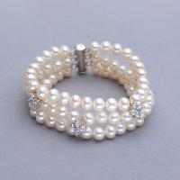 Freshwater Cultured Pearl Bracelet Freshwater Pearl with Brass Round silver color plated multilayer & for woman 5-6mm Length 7.1 Inch Sold By PC