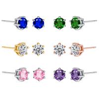 Cubic Zircon (CZ) Stud Earring Brass plated fashion jewelry & Unisex & with cubic zirconia nickel lead & cadmium free 6mm Sold By Pair