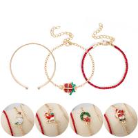 Christmas Holiday Bracelet Zinc Alloy with Cotton Cord gold color plated three pieces & Christmas jewelry & for woman & enamel 60mm Length Approx 8 Inch Sold By Set