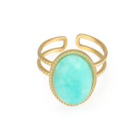 Turquoise Finger Ring 304 Stainless Steel with turquoise Vacuum Ion Plating Adjustable & for woman gold Sold By PC