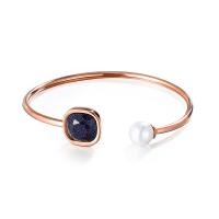 304 Stainless Steel Cuff Bangle with Shell Pearl & Crystal Square rack plating for woman & faceted 13mm Inner Approx 55mm Sold By PC