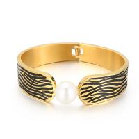304 Stainless Steel Cuff Bangle with Shell Pearl Round rack plating for woman & with rhinestone 12mm Inner Approx 65mm Sold By PC