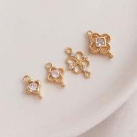 Brass Connector Four Leaf Clover real gold plated DIY & with cubic zirconia & 1/1 loop golden nickel lead & cadmium free Sold By PC