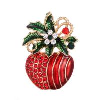 Christmas Brooches Zinc Alloy Apple for woman & enamel & with rhinestone nickel lead & cadmium free Sold By PC