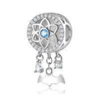 925 Sterling Silver European Beads Dream Catcher silver color plated micro pave cubic zirconia silver color Sold By PC