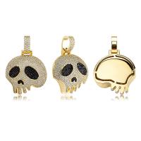Halloween Necklace Brass Skull plated Unisex & Halloween Jewelry Gift & micro pave cubic zirconia Length 24 Inch Sold By PC