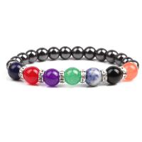 Non Magnetic Hematite Bracelet with rhinestone zinc alloy spacer & Gemstone Round handmade elastic & Unisex mixed colors nickel lead & cadmium free 8mm Length 18-20 cm Sold By PC