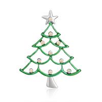 دبابيس عيد الميلاد, سبائك الزنك, مع حجر الراين, شجرة الميلاد, لون البلاتين مطلي, للمرأة & مينا & أجوف, أخضر, النيكل والرصاص والكادميوم الحرة, 45x51mm, تباع بواسطة PC