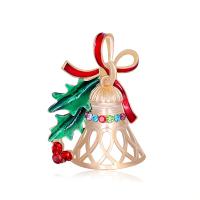 Christmas Brooches Zinc Alloy with Rhinestone Christmas Bell KC gold color plated Unisex & enamel & hollow mixed colors nickel lead & cadmium free Sold By PC