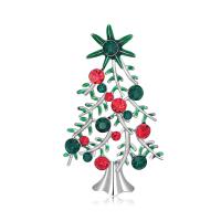 دبابيس عيد الميلاد, سبائك الزنك, مع حجر الراين, شجرة الميلاد, لون البلاتين مطلي, للجنسين & مينا & أجوف, الألوان المختلطة, النيكل والرصاص والكادميوم الحرة, 40x68mm, تباع بواسطة PC