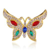 Rhinestone Brooch Zinc Alloy Butterfly gold color plated for woman & with rhinestone mixed colors nickel lead & cadmium free Sold By PC