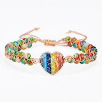 Gemstone Woven Ball Bracelets Impression Jasper with Polyester Cord Heart handmade fashion jewelry & adjustable & for woman multi-colored Length 17-34 cm Sold By PC
