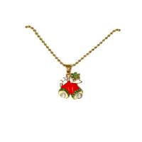 Christmas Necklaces Zinc Alloy gold color plated micro pave cubic zirconia & for woman & enamel gold Length Approx 17.7 Inch Sold By PC