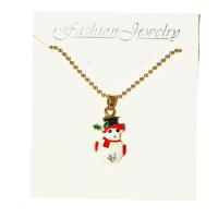 Christmas Necklaces Zinc Alloy Snowman gold color plated micro pave cubic zirconia & for woman & enamel gold Length Approx 17.7 Inch Sold By PC