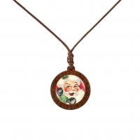 Christmas Necklaces Wood with Wax Cord & Glass Flat Round Christmas Design & Unisex Length Approx 45 cm Sold By PC