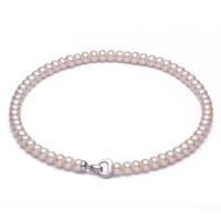 Freshwater Pearl Brass Necklace with Brass Flat Round silver color plated & for woman white Length 16.93 Inch Sold By PC