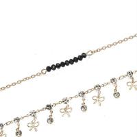 Zinc Alloy Anklet with 7cm extender chain Bowknot gold color plated Double Layer & fashion jewelry & adjustable & for woman & with rhinestone golden nickel lead & cadmium free Length 19.5 cm Sold By PC