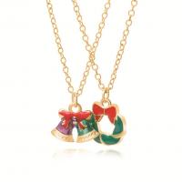 Christmas Necklaces Zinc Alloy with 5cm extender chain Christmas Bell gold color plated 2 pieces & Christmas Design & fashion jewelry & for woman & enamel golden nickel lead & cadmium free Length 45 cm Sold By Set