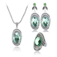Rhinestone Jewelry Sets finger ring & earring & necklace Zinc Alloy with Glass Rhinestone antique silver color plated three pieces & fashion jewelry & for woman & with rhinestone nickel lead & cadmium free 32mm Length Approx 45-50 cm Sold By Set