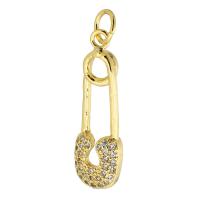 Cubic Zirconia Micro Pave Brass Pendant Safety Pin gold color plated fashion jewelry & DIY & micro pave cubic zirconia & for woman golden Approx 3.5mm Sold By Lot
