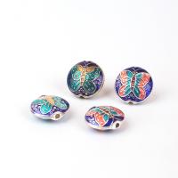 Cloisonne Beads Zinc Alloy Flat Round silver color plated DIY & enamel nickel lead & cadmium free 14mm Sold By PC