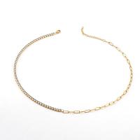Stainless Steel Chain Necklace 304 Stainless Steel 18K gold plated & for woman & with rhinestone golden 3mm 3.3*9mm Length Approx 6.3 Inch Approx 17.72 Inch Sold By PC