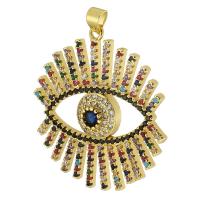 Złe oko wisiorki, Mosiądz, Platerowane w kolorze złota, biżuteria moda & DIY & mikro utorować cyrkonia & dla kobiety, wielokolorowy, 34x38x5mm, otwór:około 3mm, 5komputery/wiele, sprzedane przez wiele